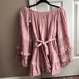 Mauve off the shoulder long sleeve dress